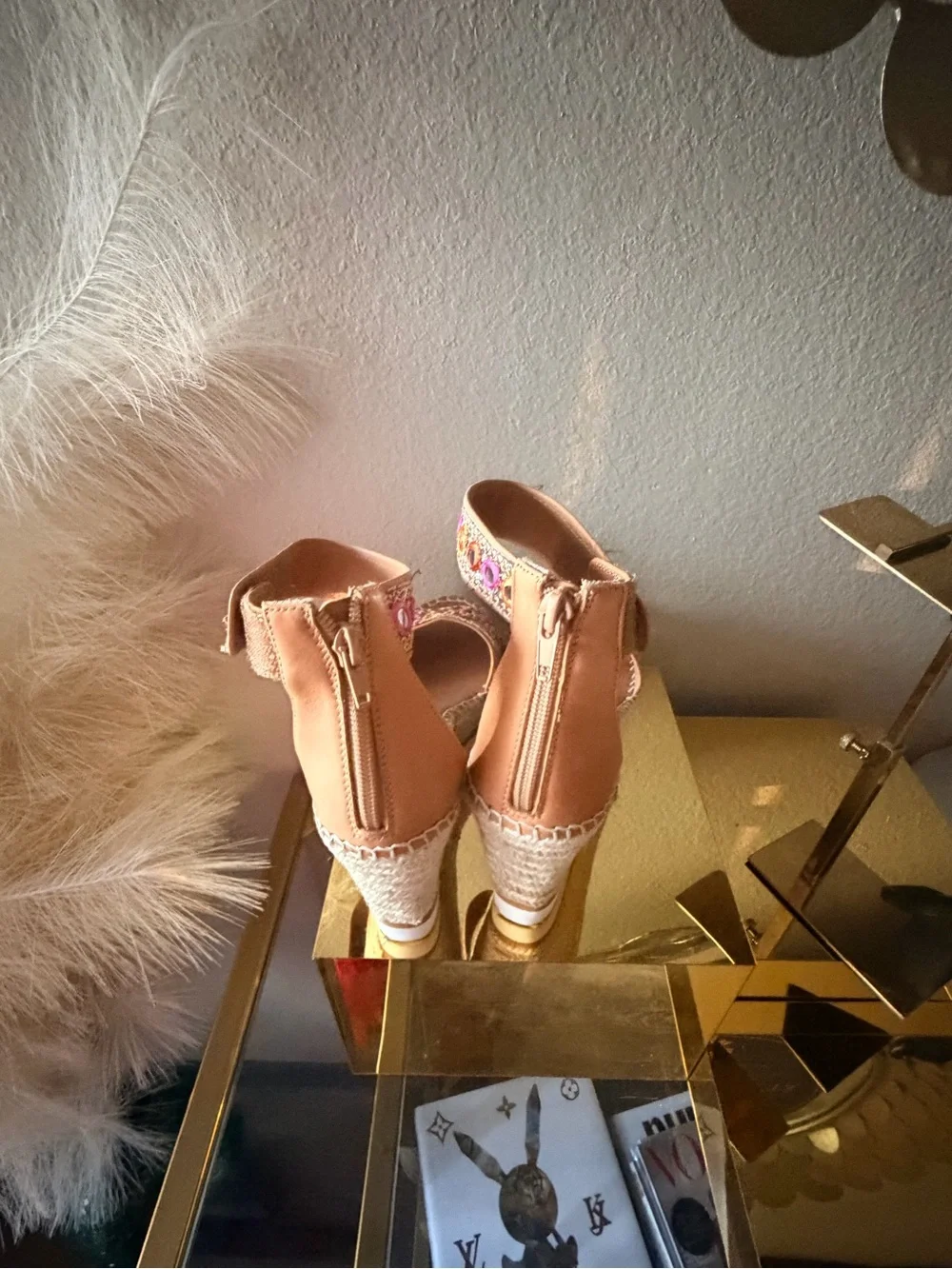 Van Eli Embellished Espadrille Wedge Sandals Ankle Strap Size 6.5M